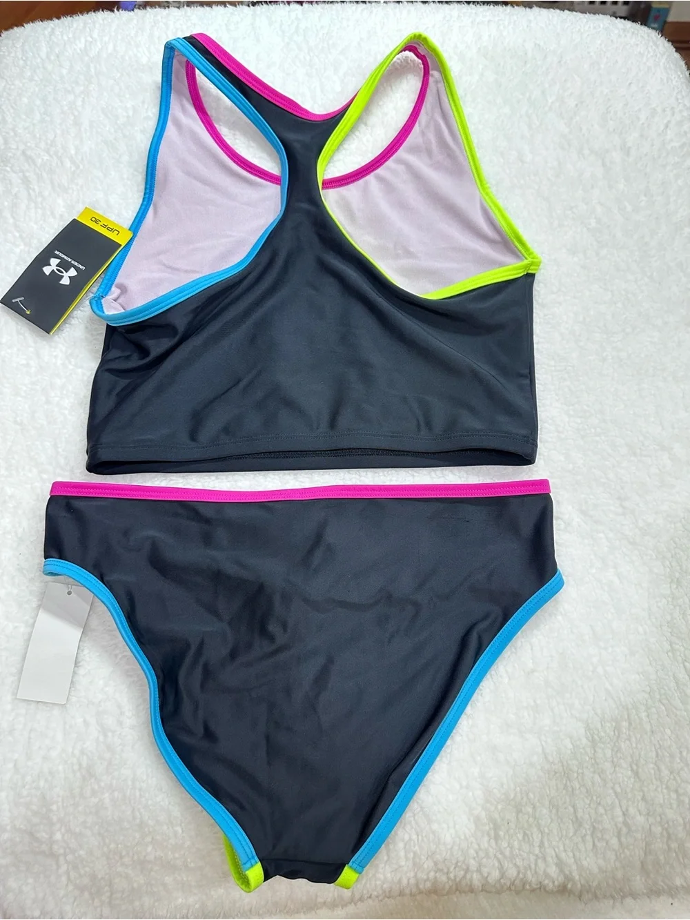 Girl’s Under Armour Black Two-Piece Swim Set with Neon Trim